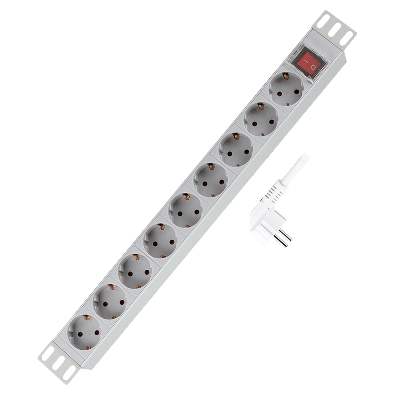 PDU LOGILINK 1U pt. rack 19 inch, 9 prize Schuko, intrare Schuko, max 16 A, ON/OFF, IP20, 2 m, gri, "PDU9C04" — miniatură