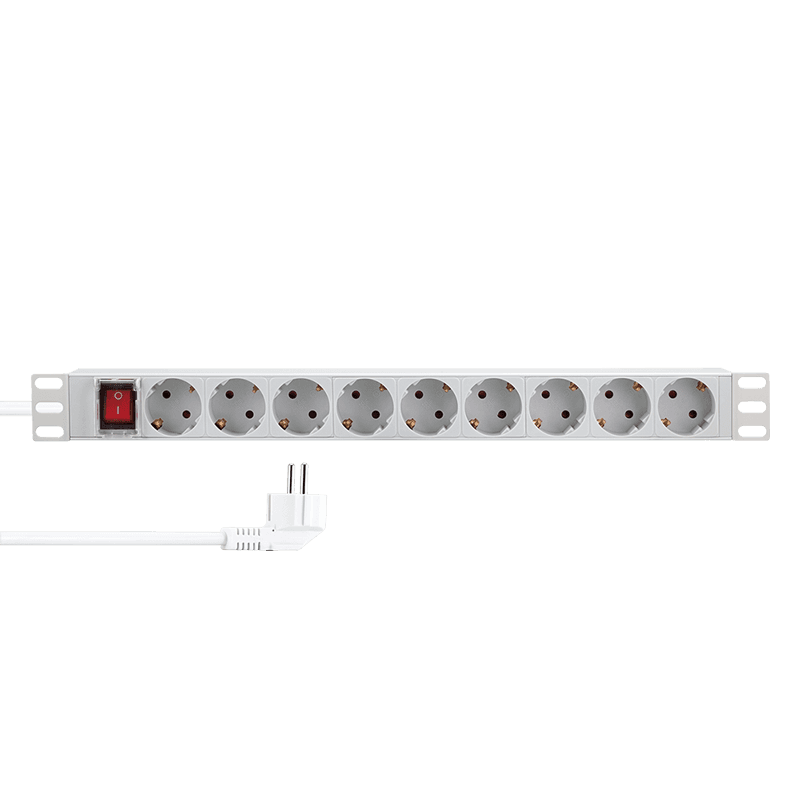 PDU LOGILINK 1U pt. rack 19 inch, 9 prize Schuko, intrare Schuko, max 16 A, ON/OFF, IP20, 2 m, gri, "PDU9C04"