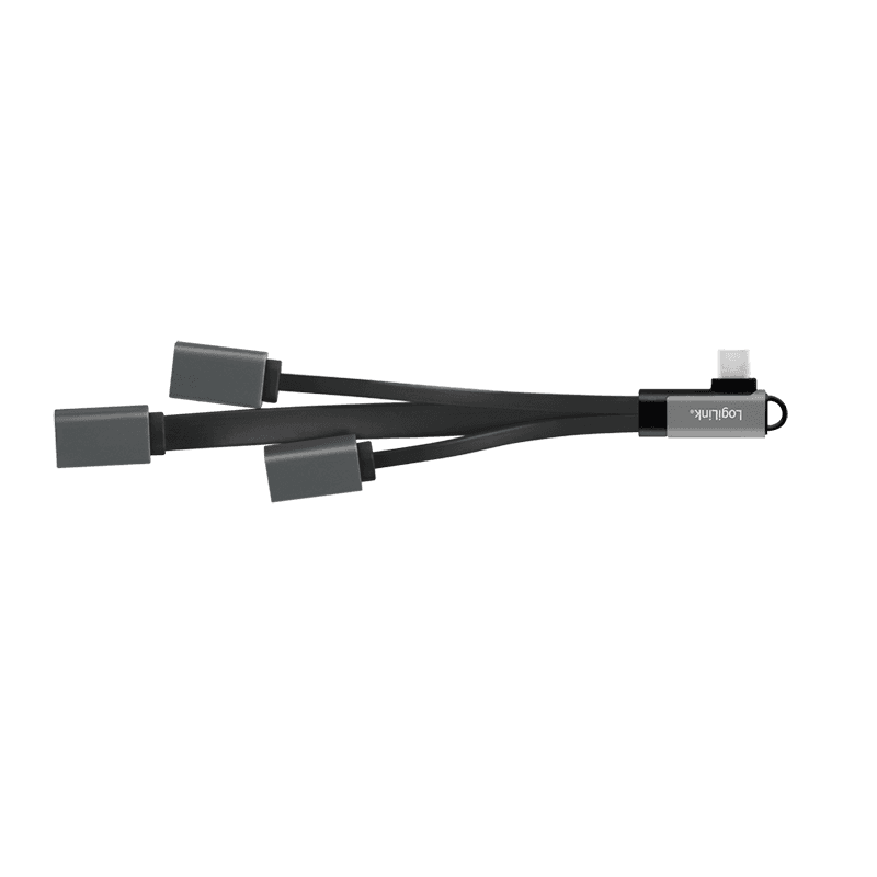 HUB extern LOGILINK, porturi USB: USB 2.0 x 2 + USB 3.0 x 1, conectare prin USB-C 3.2 Gen1 90 grade, 0.15m flat, aluminiu, ecranaj, negru-gri, "UA0361" — miniatură