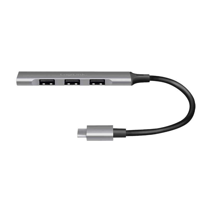 HUB extern LOGILINK, porturi USB: USB-A 3.2 x 1 + USB-A 2.0 x 3, conectare prin USB-C, aluminiu, prot. supracurent, supratensiune, gri, "UA0392" — miniatură