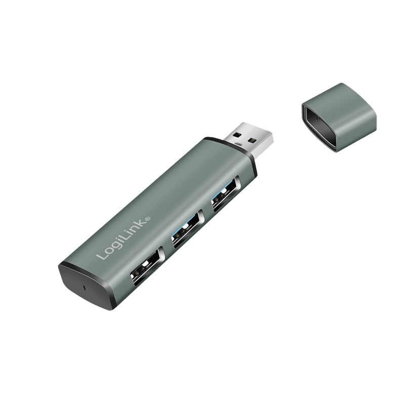 HUB extern LOGILINK, porturi USB: USB-A 3.0 x 3, conectare prin USB-A, aluminiu, prot. supracurent, supratensiune, gri, "UA0395" — miniatură
