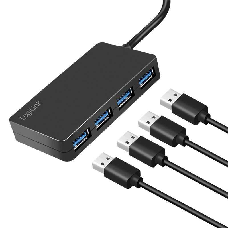 HUB extern LOGILINK, porturi USB: USB-A 3.2 Gen1 x 4, conectare prin USB-A, plastic, prot. supracurent, supratensiune, negru, "UA0396" — miniatură