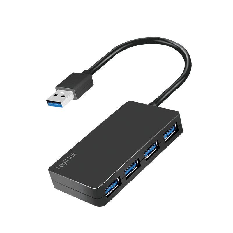 HUB extern LOGILINK, porturi USB: USB-A 3.2 Gen1 x 4, conectare prin USB-A, plastic, prot. supracurent, supratensiune, negru, "UA0396" — miniatură