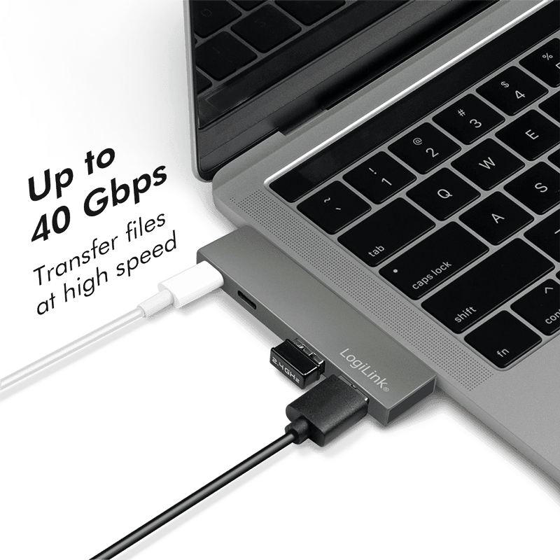 HUB extern LOGILINK, porturi USB: USB-C 3.2 (Thunderbolt3) PD 100W x 1 + USB-C x 1, USB-A 3.0 x 2, conectare prin USB-C, aluminiu, argintiu, "UA0399" — miniatură