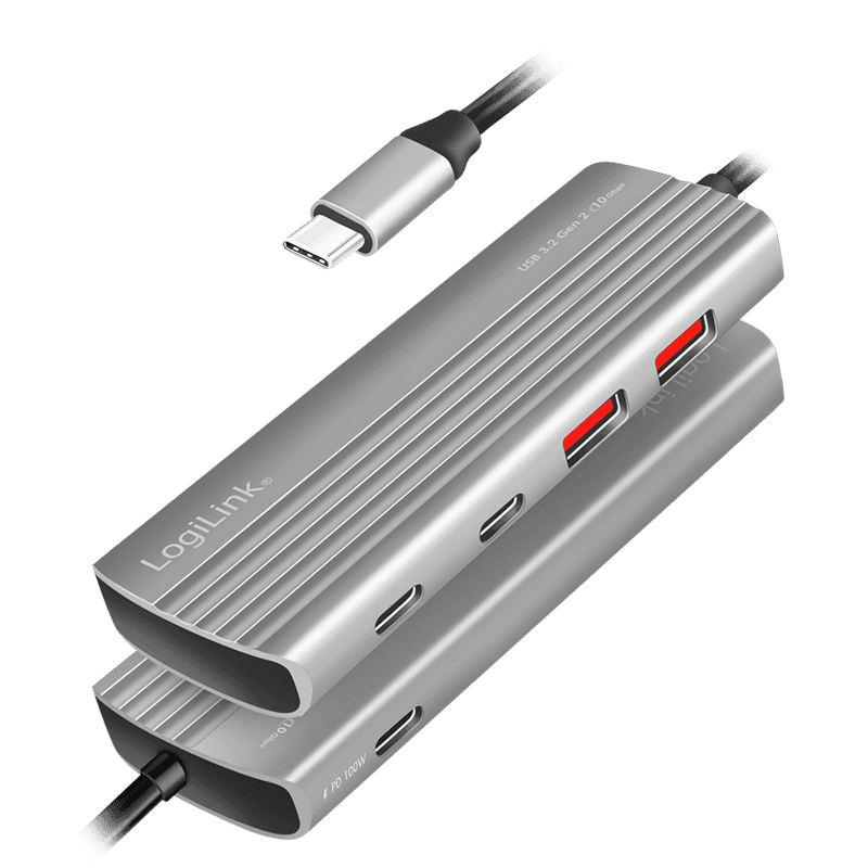 HUB extern LOGILINK, porturi USB: USB-A 3.2 Gen2 x 2 + USB-C Gen2 x 2, conectare prin USB-C PD 100W, prot. supracurent, supratensiune, suprasarcina, scurtcircuit, gri, "UA0413" — miniatură