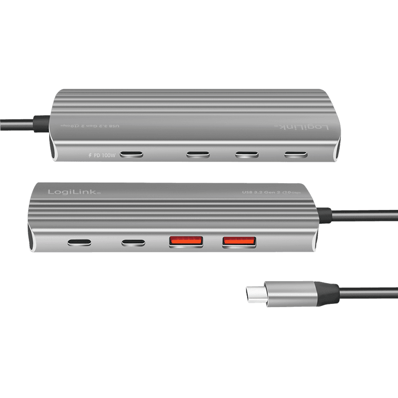 HUB extern LOGILINK, porturi USB: USB-A 3.2 Gen2 x 2 + USB-C Gen2 x 2, conectare prin USB-C PD 100W, prot. supracurent, supratensiune, suprasarcina, scurtcircuit, gri, "UA0413" — miniatură