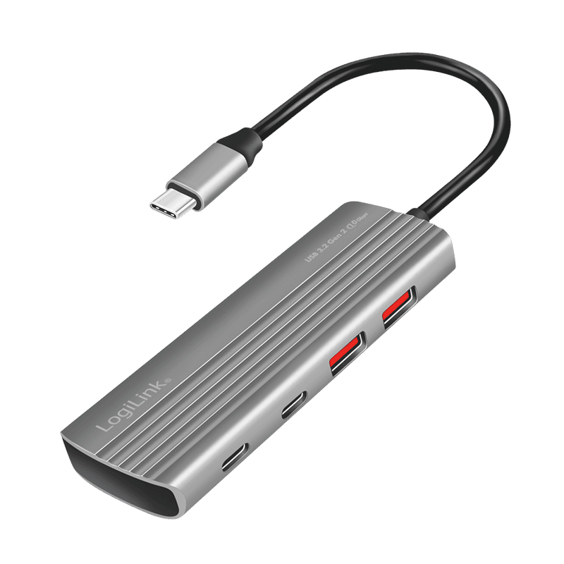 HUB extern LOGILINK, porturi USB: USB-A 3.2 Gen2 x 2 + USB-C Gen2 x 2, conectare prin USB-C PD 100W, prot. supracurent, supratensiune, suprasarcina, scurtcircuit, gri, "UA0413"