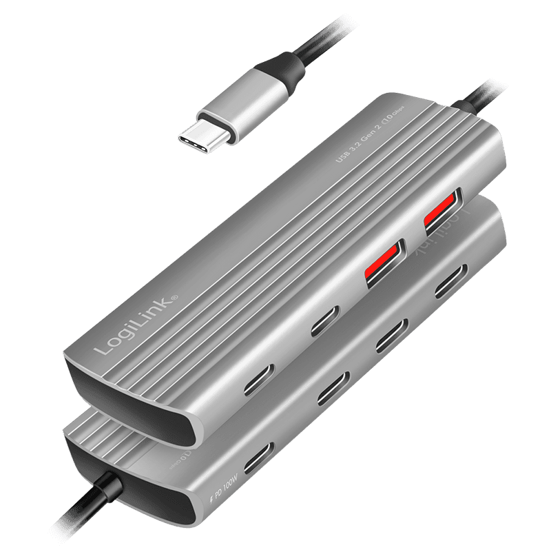 HUB extern LOGILINK, porturi USB: USB-A 3.2 Gen2 x 2 + USB-C Gen2 x 5, conectare prin USB-C PD 100W, prot. supracurent, supratensiune, suprasarcina, scurtcircuit, gri, "UA0414" — miniatură