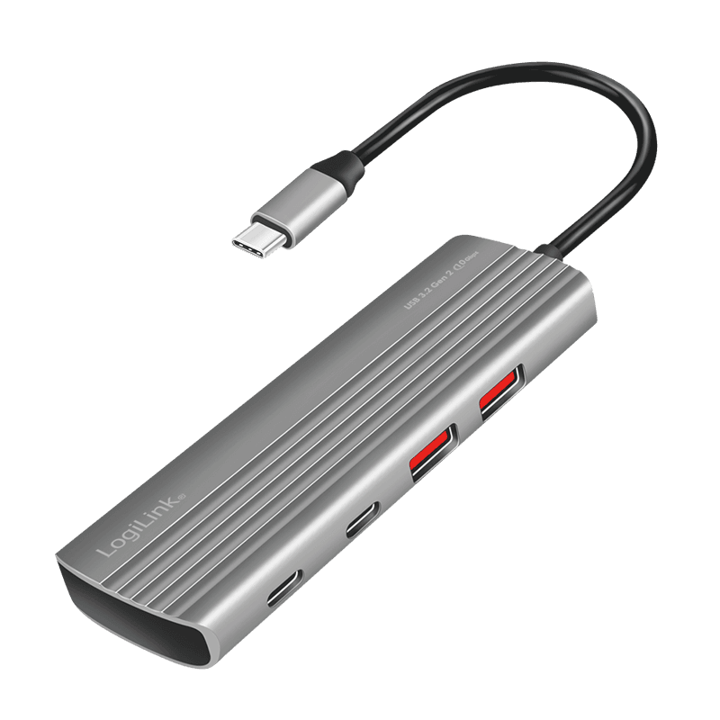 HUB extern LOGILINK, porturi USB: USB-A 3.2 Gen2 x 2 + USB-C Gen2 x 5, conectare prin USB-C PD 100W, prot. supracurent, supratensiune, suprasarcina, scurtcircuit, gri, "UA0414"