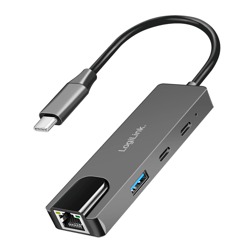DOCKING Station LOGILINK, porturi USB: USB-A 3.0 x 1 + USB-C 2.0 x 3, RJ45 x 1, conectare prin USB-C, aluminiu, gri, "UA0432"