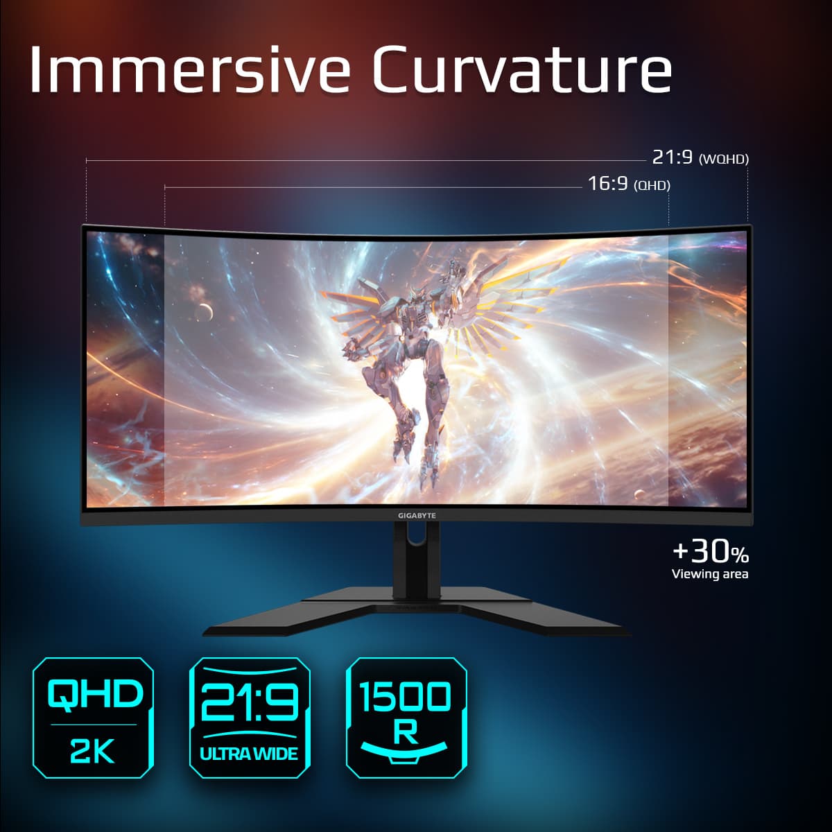 Monitor LED GigaByte G34WQCP - 34 - black (matt), QHD, VA, curved, 180Hz panel "G34WQCP EK" — miniatură