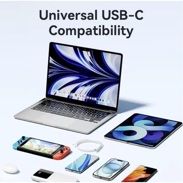 Cablu alimentare si date Vention, USB Type-C (T) la USB Type-C (T), 1m, 480 Mbps, 60W, PVC, alb, "TRCWF" -6922794783348 — miniatură