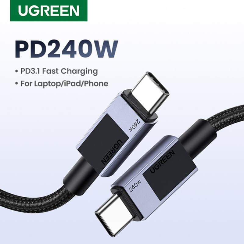 CABLU alimentare si date Ugreen, "L513", Fast Charging Data Cable pt. smartphone, USB Type-C la USB Type-C 240W, 1m, gri "45067" - 6941876240678 — miniatură