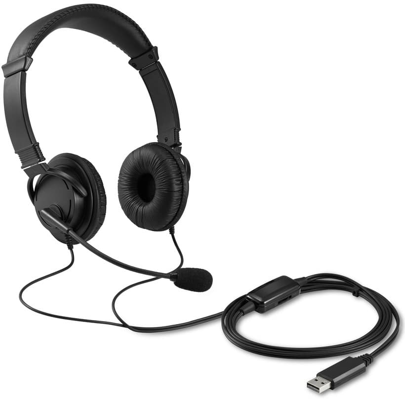 CASTI Kensington, cu fir, standard, utilizare multimedia, call center, microfon pe casca, noise-canceling, conectare prin USB 2.0, cablu 1.8m, negru, "K33065WW"
