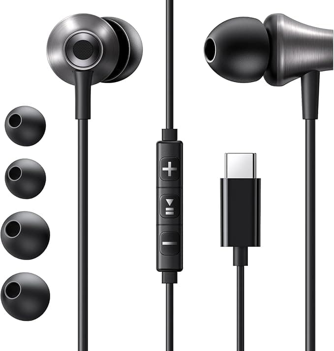 CASTI Ugreen, "EP105", intraauriculare - butoni, pt smartphone, microfon pe fir, conectare prin USB Type-C, lungime cablu 1.2m, negru, "35754" - 6941876237548