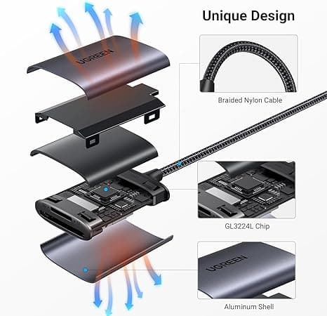 CARD READER extern Ugreen, "CM401" interfata USB Type-C 3.1, citeste/scrie: SD, microSD viteza pana la 480Mbps, suporta carduri maxim 2 TB, metalic, gri "80888" - 6957303888887 — miniatură
