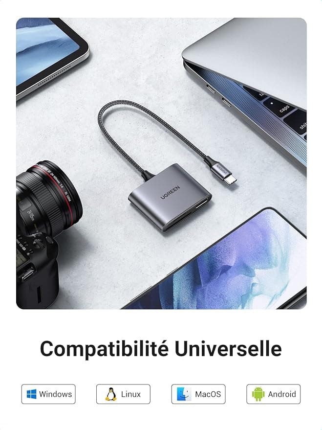 CARD READER extern Ugreen, "CM387" interfata USB Type-C, citeste/scrie: micro-SD/SD viteza pana la 480Mbps, 1 X USB 2.0, suporta carduri maxim 2 TB, aluminiu, gri "80798" - 6957303887989 — miniatură