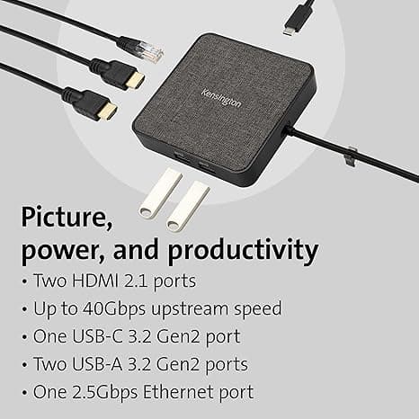 DOCKING Station KENSINGTON universal, conectare PC USB Type C, USB Type C x 1, USB-A 3.2 x 2, porturi video HDMI x 2, RJ-45, NB 100 W, negru, "MD120U4", "K32850WW" — miniatură