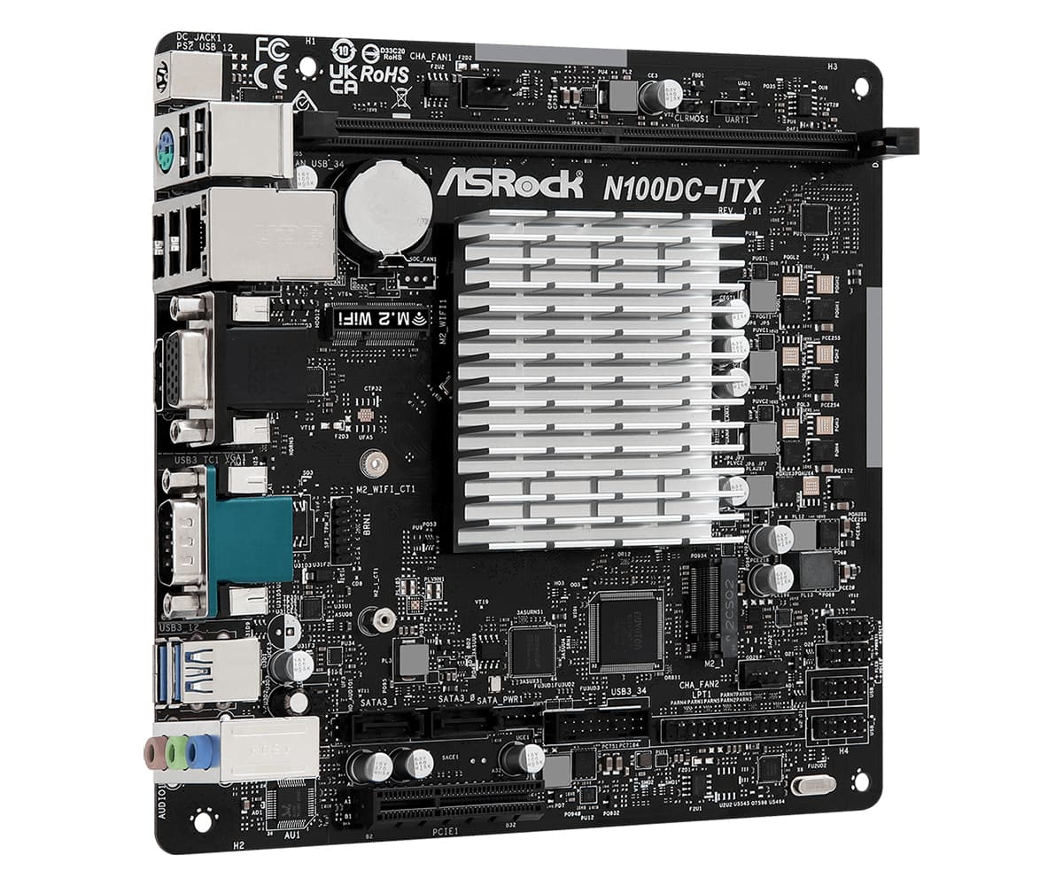 Placa de baza ASRock N100DC-ITX Intel N100 CPU(3,4GHz) mATX HDMI/VGA DDR4 retail "90-MXBLM0-A0UAYZ" — miniatură