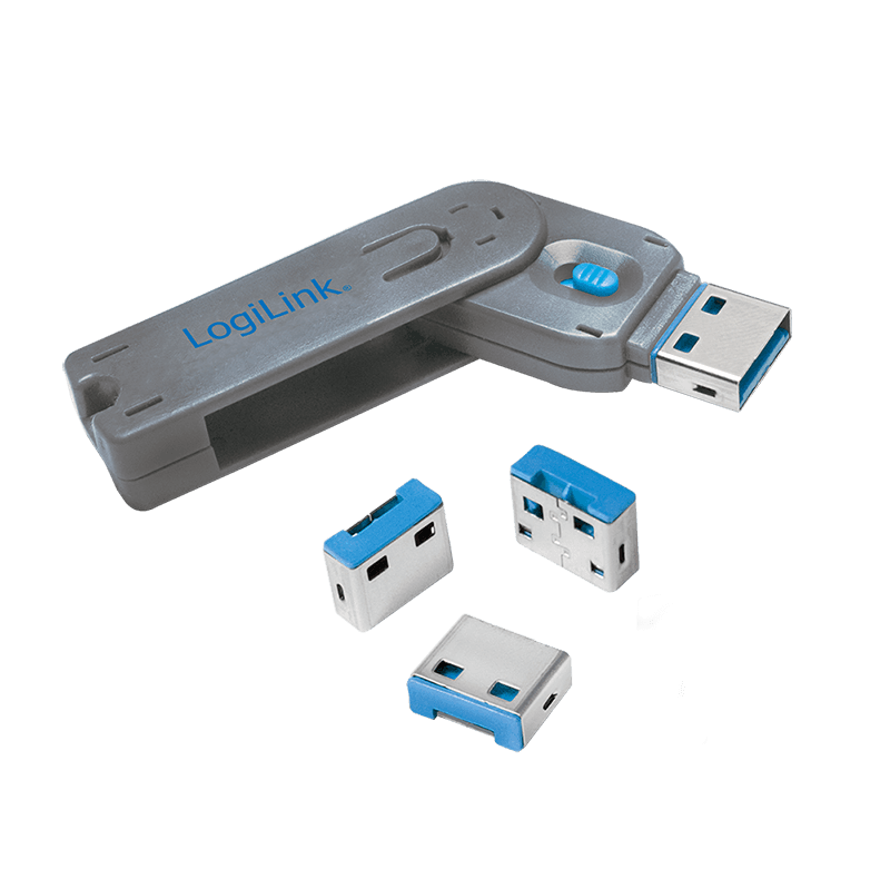 PORT Blocker LOGILINK, USB-A, 1buc. contine 1 cheie + 4 incuietori, "incuietori de USB", blue, "AU0043" — miniatură