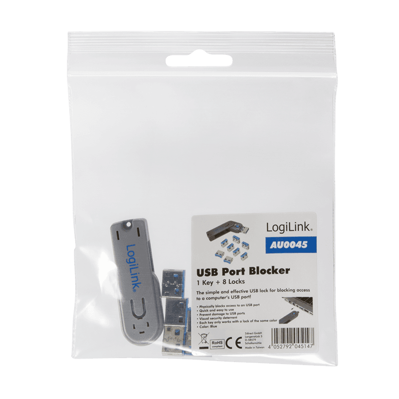 PORT Blocker LOGILINK, USB-A, 1buc. contine 1 cheie + 8 incuietori, "incuietori de USB" "AU0045" — miniatură