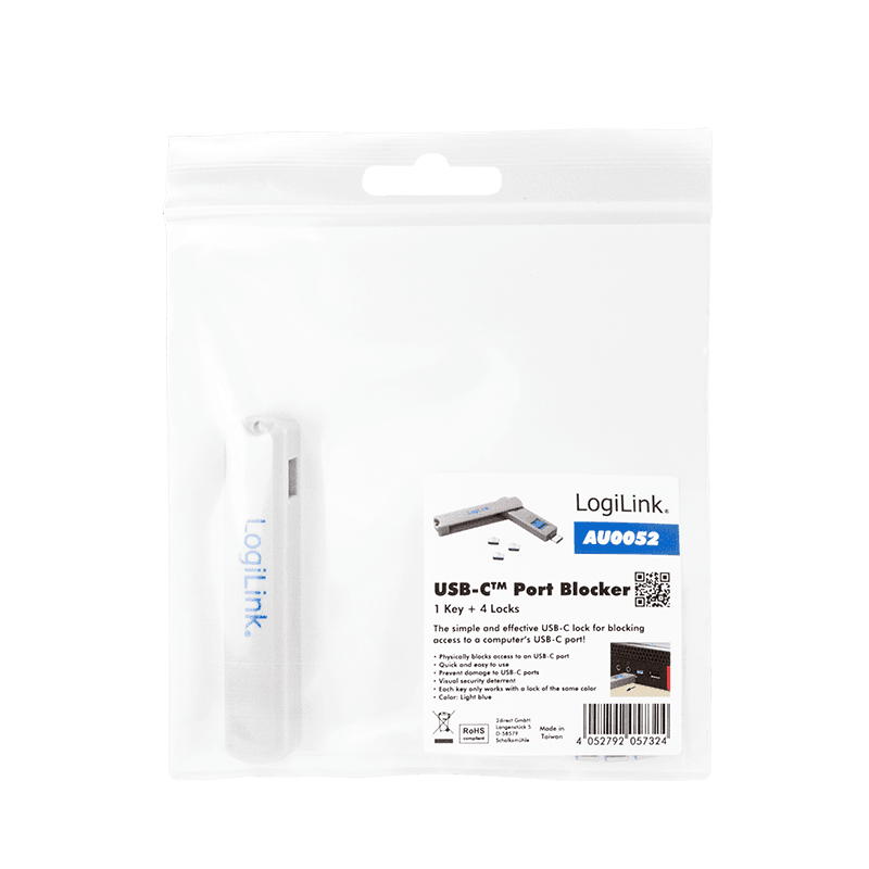 PORT Blocker LOGILINK, USB-C, 1buc. contine 1 cheie + 4 incuietori, "incuietori de USB" "AU0052" — miniatură