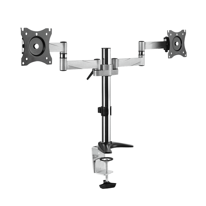SUPORT de birou LOGILINK, pt 2 TV/monitor plat, diag. max 27 inch, rotatie, inclinare, pivotare, orizontala, verticala, totala, max 8 Kg x 2, negru-gri, "BP0077"