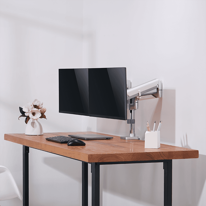 SUPORT de birou LOGILINK, pt 2 TV/monitor plat, curbat, diag. max 32 inch, rotatie, inclinare, pivotare, orizontala, verticala, max 9 Kg x 2, argintiu, "BP0089" — miniatură
