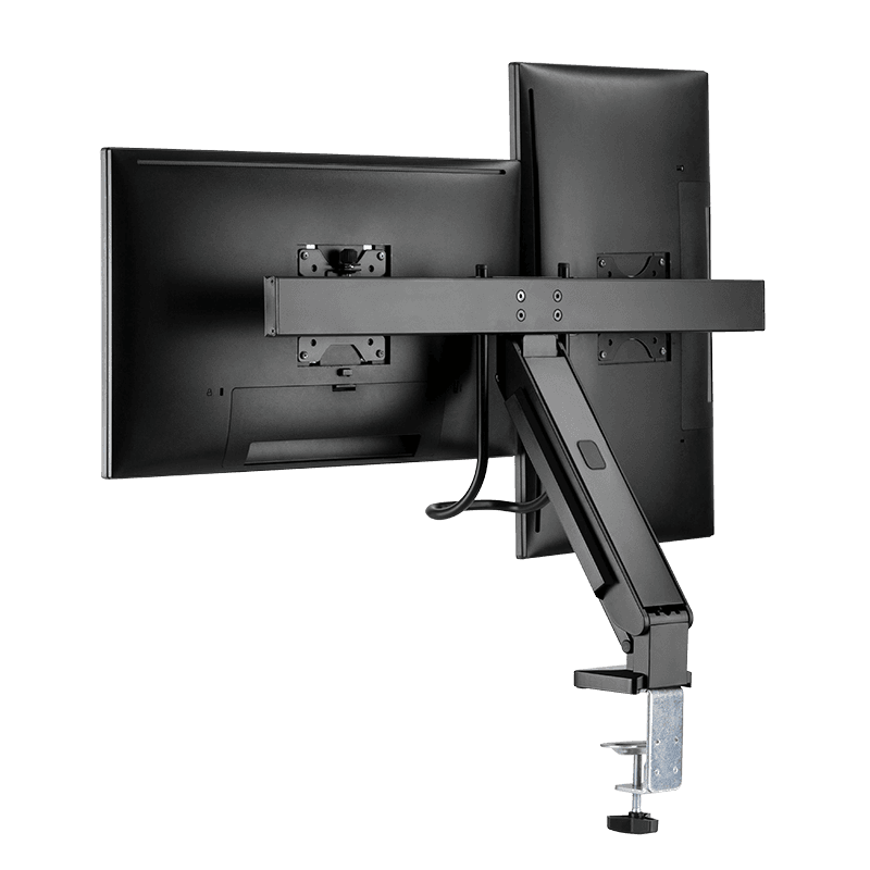 SUPORT de birou LOGILINK, pt 2 TV/monitor plat, curbat, diag. max 27 inch, rotatie, inclinare, pivotare, orizontala, verticala, max 6.5 Kg x 2, negru, "BP0102" — miniatură