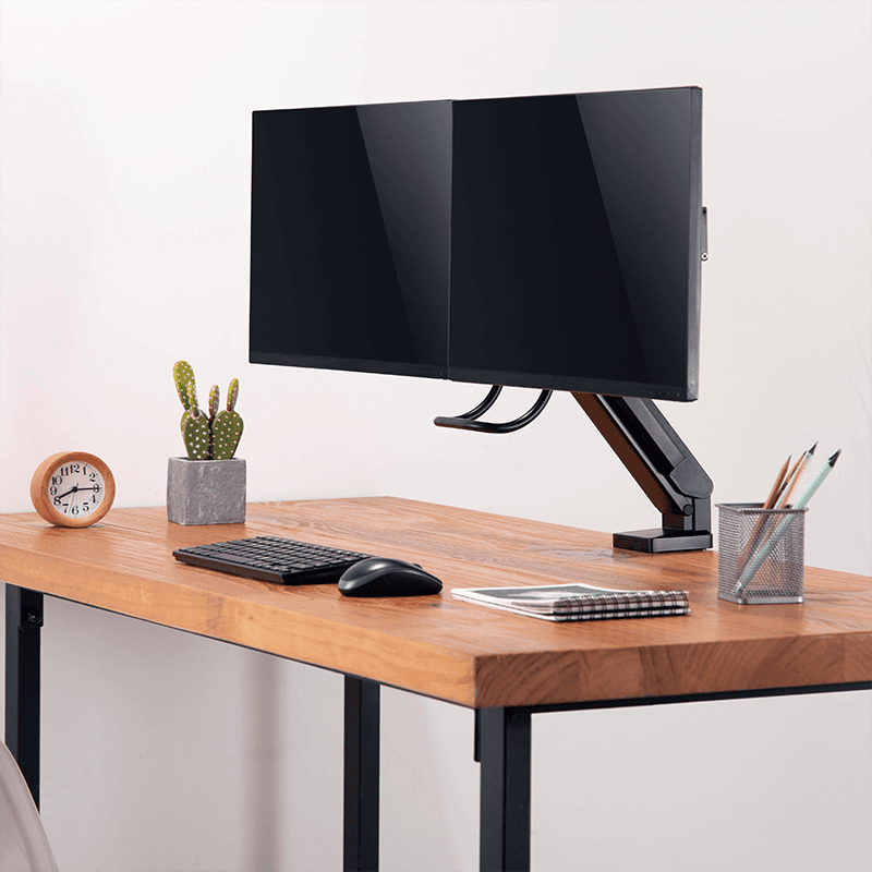 SUPORT de birou LOGILINK, pt 2 TV/monitor plat, curbat, diag. max 27 inch, rotatie, inclinare, pivotare, orizontala, verticala, max 6.5 Kg x 2, negru, "BP0102" — miniatură