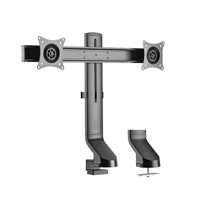 SUPORT de birou LOGILINK, pt 2 TV/monitor plat, curbat, diag. max 27 inch, rotatie, inclinare, pivotare, orizontala, verticala, max 7 Kg x 2, negru, "BP0160" — miniatură