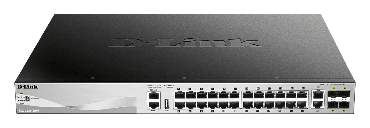 SWITCH POE D-Link Managed Layer-3, 24 x 10/100/1000BASE-T PoE, 2 x 10GBASE-T si 4 x 10G SFP+ "DGS-3130-30PS" — miniatură