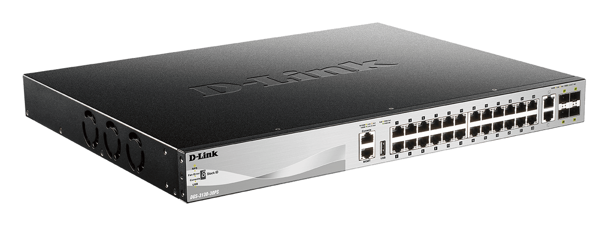 SWITCH POE D-Link Managed Layer-3, 24 x 10/100/1000BASE-T PoE, 2 x 10GBASE-T si 4 x 10G SFP+ "DGS-3130-30PS"