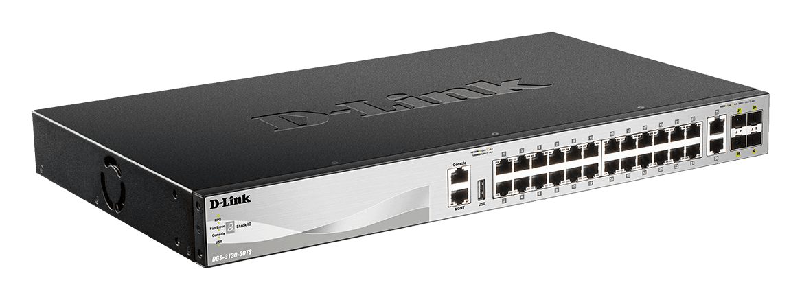 SWITCH D-Link Managed L3, Gigabit, 24 x 10/100/1000BASE-T, 2 x 10GBASE-T, 4 x 10G SFP+, rackabil, carcasa metalica, "DGS-3130-30TS"