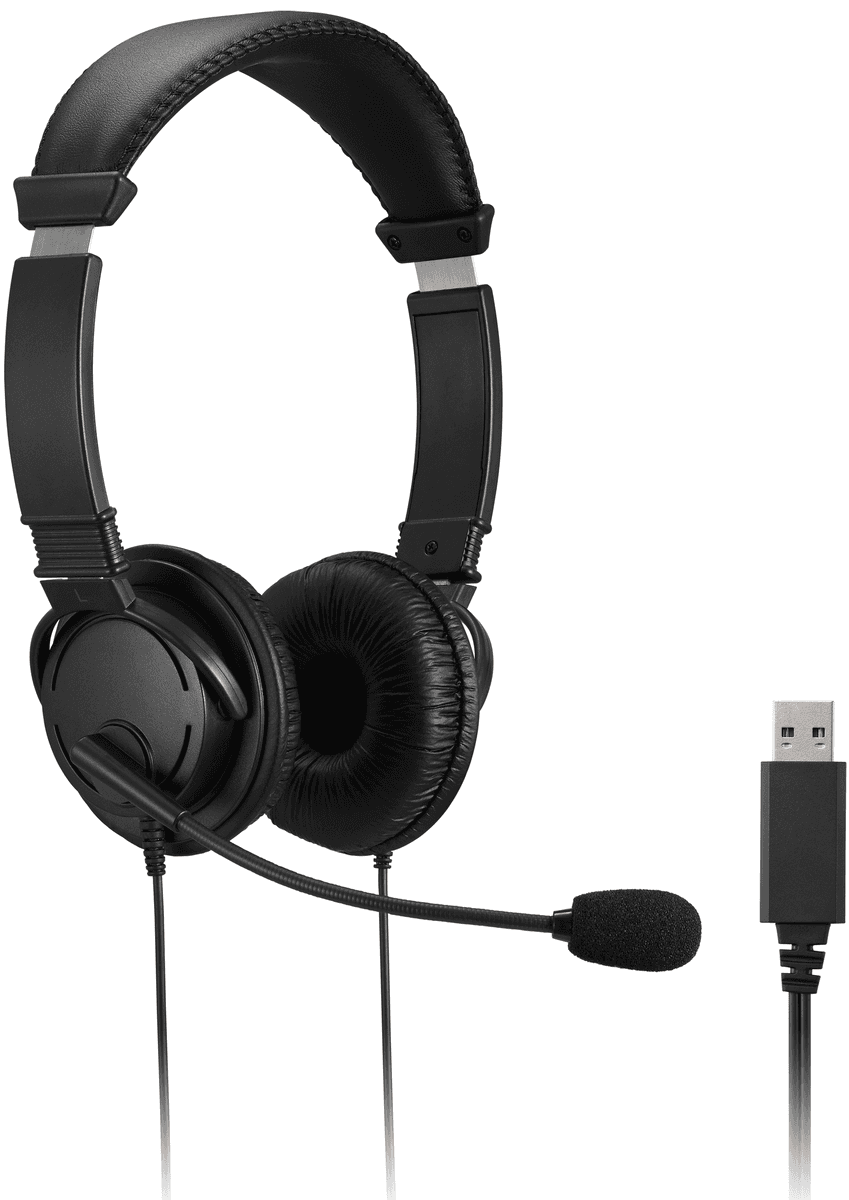 CASTI Kensington, cu fir, standard, utilizare multimedia, call center, microfon pe casca, noise-canceling, conectare prin USB 2.0, cablu 1.8m, negru, "K33065WW" — miniatură