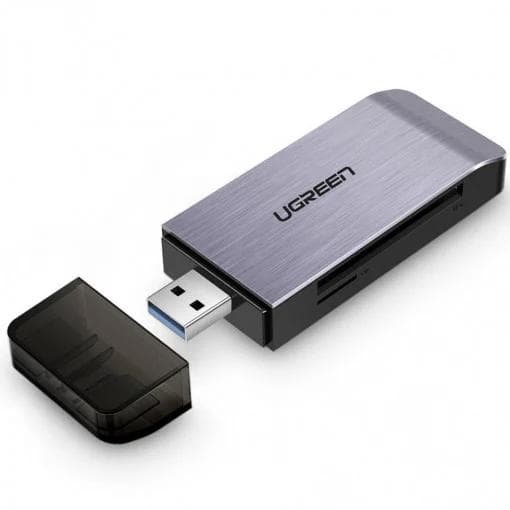 CARD READER extern Ugreen, "CM180" interfata USB 3.0, citeste/scrie: TF/SD/MS/CF 3.0 viteza pana la 100Mbps, suporta carduri maxim 2 TB, plastic, gri "50541" - 6957303855414 — miniatură