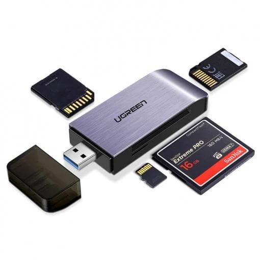 CARD READER extern Ugreen, "CM180" interfata USB 3.0, citeste/scrie: TF/SD/MS/CF 3.0 viteza pana la 100Mbps, suporta carduri maxim 2 TB, plastic, gri "50541" - 6957303855414 — miniatură