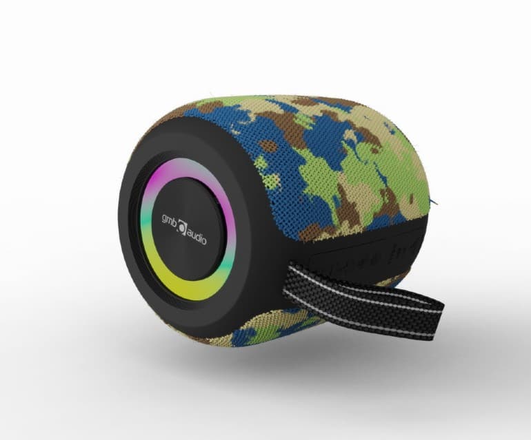 BOXE GEMBIRD portabile bluetooth, RMS: 8W, baterie 1200mAh, microSD, USB, FM-radio, LED light, suport functie TWS, BT v5.3, 110x110x129mm, 450 grame, camo, "SPK-BT-LED-05-CM"