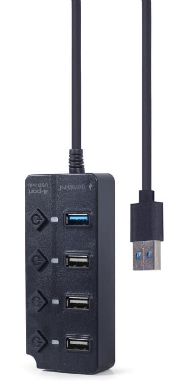 HUB extern GEMBIRD, porturi USB: USB-A 2.0 x 3, USB-A 3.1 x 1, conectare prin USB-A 3.1, cablu 0.25 m, negru, "UHB-U3P1U2P3P-01" — miniatură