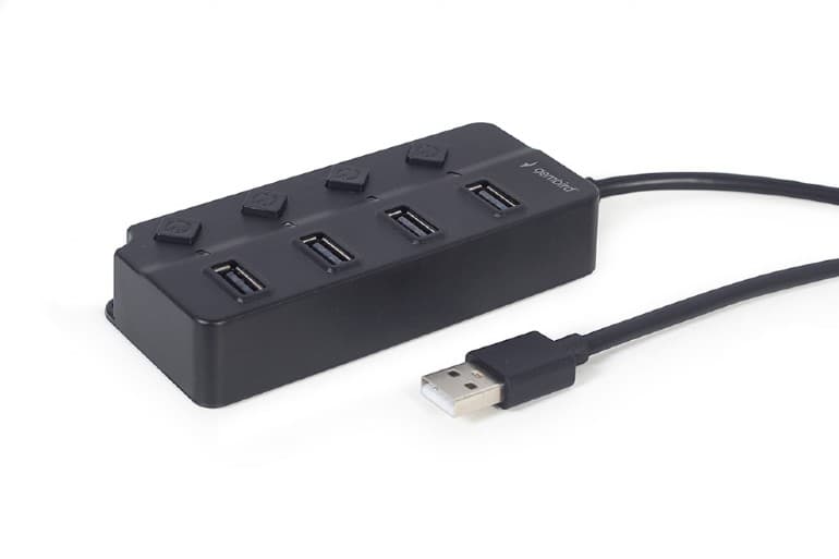 HUB extern GEMBIRD, porturi USB: USB-A 2.0 x 4, conectare prin USB-A 2.0, cablu 0.80 m, negru, "UHB-U2P4P-01" — miniatură