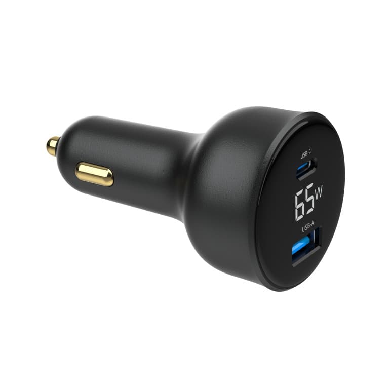 ALIMENTATOR auto GEMBIRD, 1 x USB-A QC3.0 max 30W + 1 x USB-C PD max 65W, LCD, pt. bricheta auto, black, "TA-UC-AC2PD65LCD-CAR-01" — miniatură