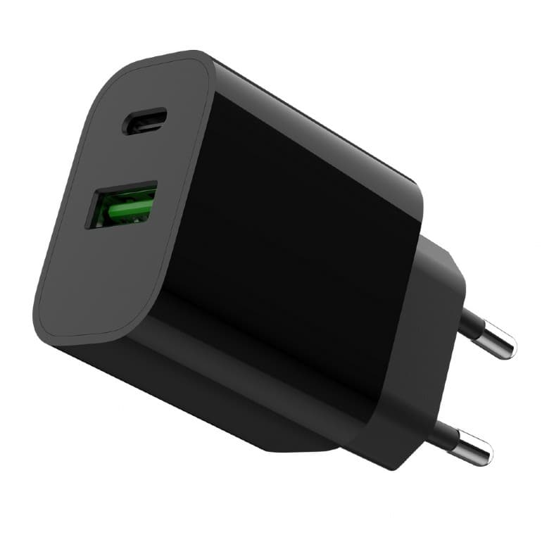 ALIMENTATOR retea 220V GEMBIRD, universal, 1 x USB-A QC3.0 + 1 x USB-C 3A, max. 20W PD, protectie: scurtcircuit, supraincarcare, supratensiune, supraincalzire, negru, "TA-UC-PDQC20-01-BK" — miniatură