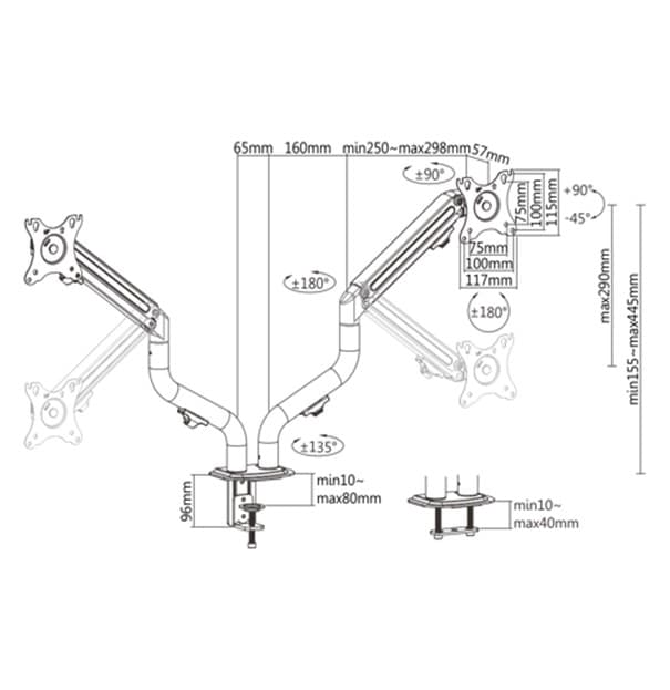 SUPORT de birou Gembird, pt 2 TV/monitor plat, diag. max 17-32 inch, rotatie, inclinare, pivotare, max 8 kg, "MA-DA2-02" — miniatură