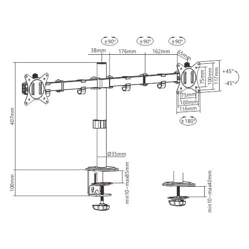 SUPORT de birou Gembird, pt 2 TV/monitor plat, diag. max 17-32 inch, rotatie, inclinare, pivotare, max 9 kg, "MA-D2-01" — miniatură