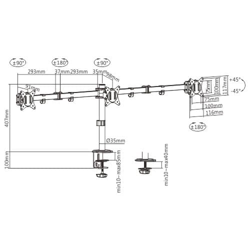SUPORT de birou Gembird, pt 3 TV/monitor plat, diag. max 17-27 inch, rotatie, inclinare, pivotare, max 7 kg, "MA-D3-01" — miniatură