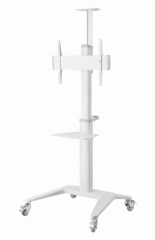 SUPORT de podea GEMBIRD, pt 1 TV/monitor, diag. max 37" - 70", max 70 kg, raft max 5 Kg, inclinare +5~-12 gr, rotatie 0-90 gr, roti, 772x648x2157mm, white, "TVS-70T-02-W" — miniatură