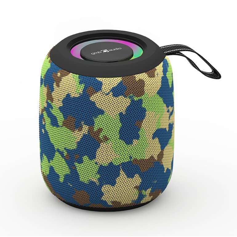 BOXE GEMBIRD portabile bluetooth, RMS: 8W, baterie 1200mAh, microSD, USB, FM-radio, LED light, suport functie TWS, BT v5.3, 110x110x129mm, 450 grame, camo, "SPK-BT-LED-05-CM" — miniatură