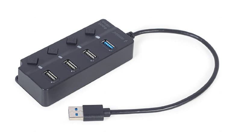 HUB extern GEMBIRD, porturi USB: USB-A 2.0 x 3, USB-A 3.1 x 1, conectare prin USB-A 3.1, cablu 0.25 m, negru, "UHB-U3P1U2P3P-01"