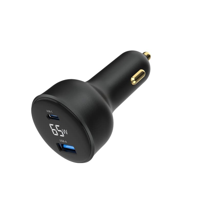 ALIMENTATOR auto GEMBIRD, 1 x USB-A QC3.0 max 30W + 1 x USB-C PD max 65W, LCD, pt. bricheta auto, black, "TA-UC-AC2PD65LCD-CAR-01" — miniatură