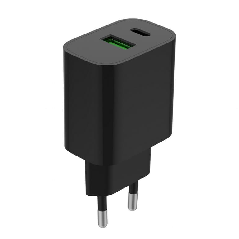 ALIMENTATOR retea 220V GEMBIRD, universal, 1 x USB-A QC3.0 + 1 x USB-C 3A, max. 20W PD, protectie: scurtcircuit, supraincarcare, supratensiune, supraincalzire, negru, "TA-UC-PDQC20-01-BK" — miniatură